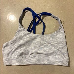 Lululemon Sports Bra - Light Grey stripes with Blue Straps - Size 6